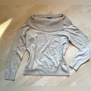 Y2K - fits small!- Oatmeal Ann Taylor Square Foldover Neck Knit Sweater